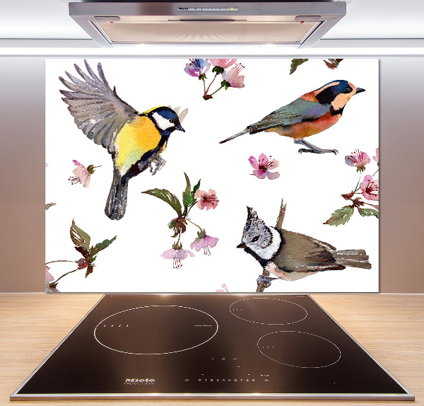 Kitchen splashback Birds cherry flowers