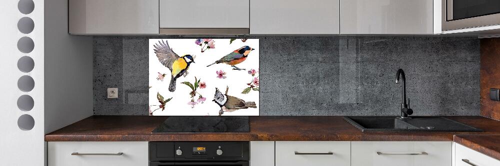 Kitchen splashback Birds cherry flowers