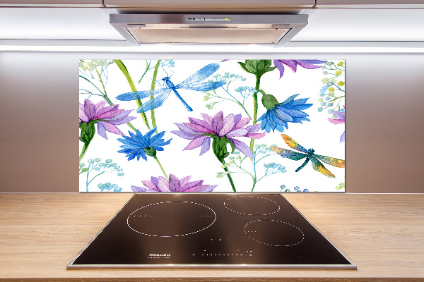 Cooker splashback Flowers and dragonflies