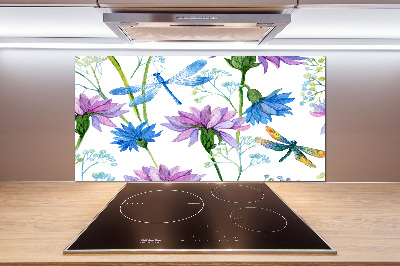 Cooker splashback Flowers and dragonflies