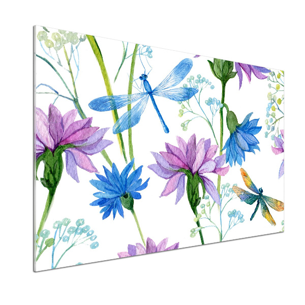 Cooker splashback Flowers and dragonflies