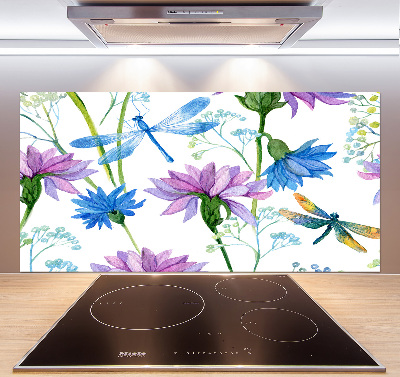 Cooker splashback Flowers and dragonflies