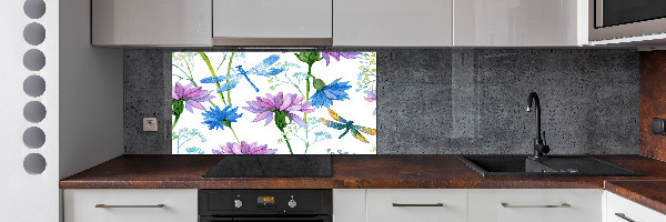 Cooker splashback Flowers and dragonflies