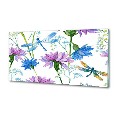 Cooker splashback Flowers and dragonflies