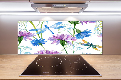 Cooker splashback Flowers and dragonflies