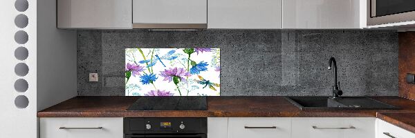 Cooker splashback Flowers and dragonflies