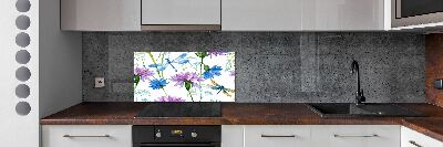 Cooker splashback Flowers and dragonflies