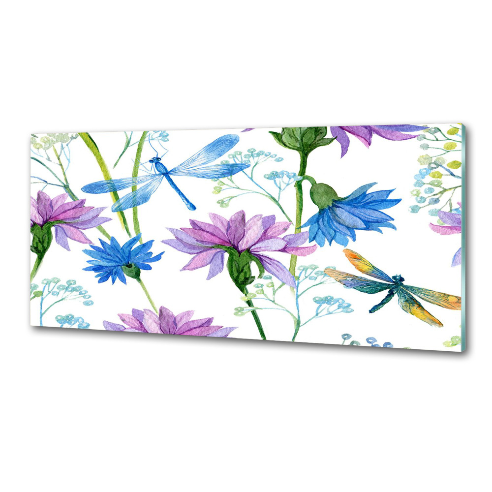 Cooker splashback Flowers and dragonflies