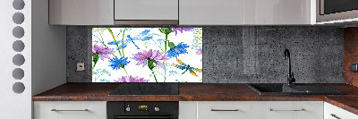 Cooker splashback Flowers and dragonflies