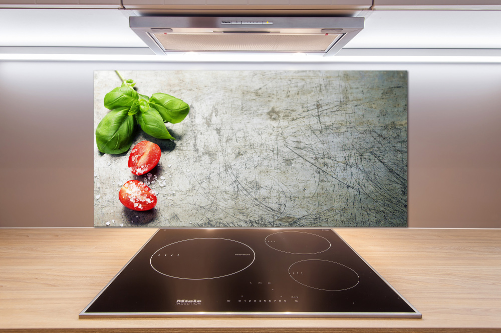 Cooker splashback Tomatoes and basil