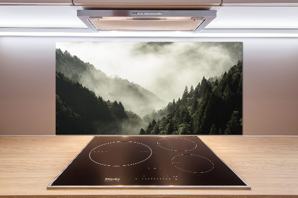 Glass splashback Fog over the forest