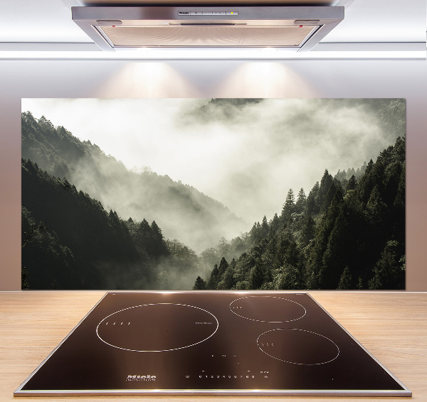 Glass splashback Fog over the forest