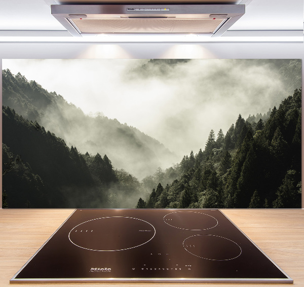 Glass splashback Fog over the forest