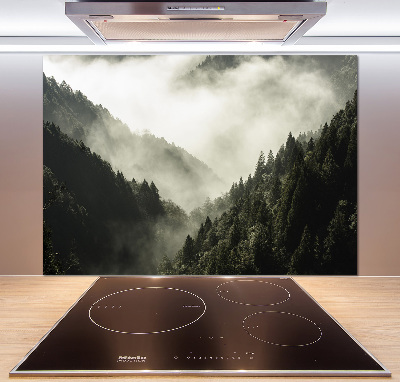 Glass splashback Fog over the forest