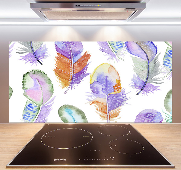 Kitchen wall panels Colorful feathers