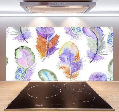 Kitchen wall panels Colorful feathers