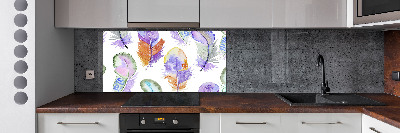 Kitchen wall panels Colorful feathers