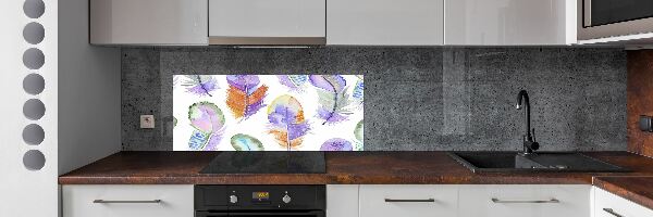 Kitchen wall panels Colorful feathers