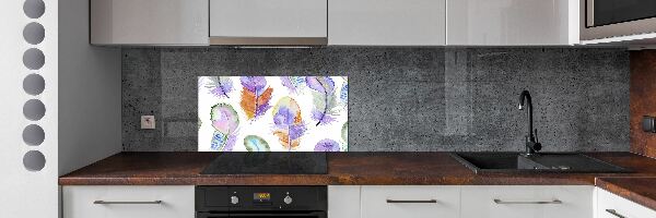 Kitchen wall panels Colorful feathers