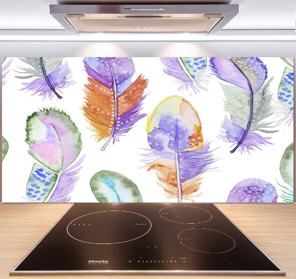 Kitchen wall panels Colorful feathers