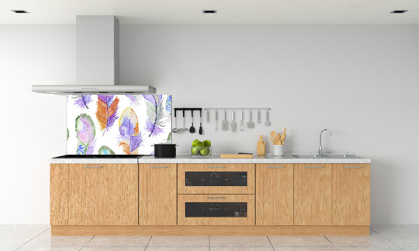 Kitchen wall panels Colorful feathers