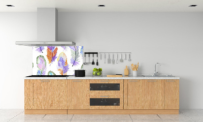 Kitchen wall panels Colorful feathers