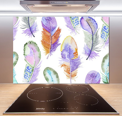 Kitchen wall panels Colorful feathers