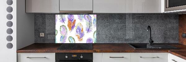 Kitchen wall panels Colorful feathers