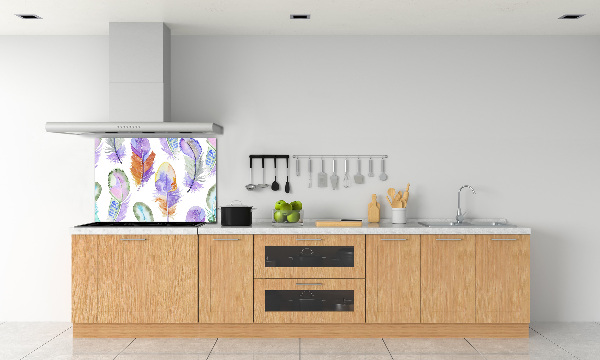 Kitchen wall panels Colorful feathers