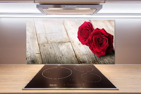 Cooker splashback Roses on wood