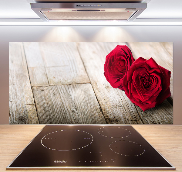 Cooker splashback Roses on wood