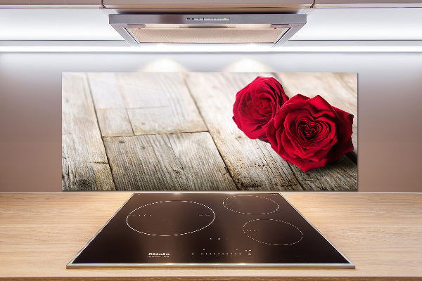 Cooker splashback Roses on wood