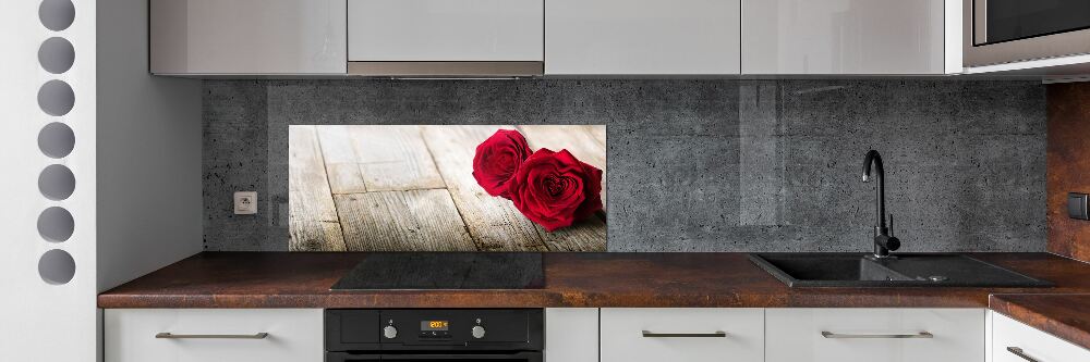 Cooker splashback Roses on wood