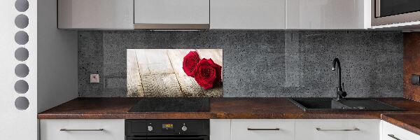 Cooker splashback Roses on wood