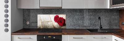 Cooker splashback Roses on wood