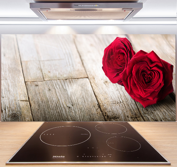 Cooker splashback Roses on wood