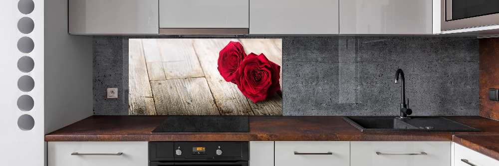 Cooker splashback Roses on wood