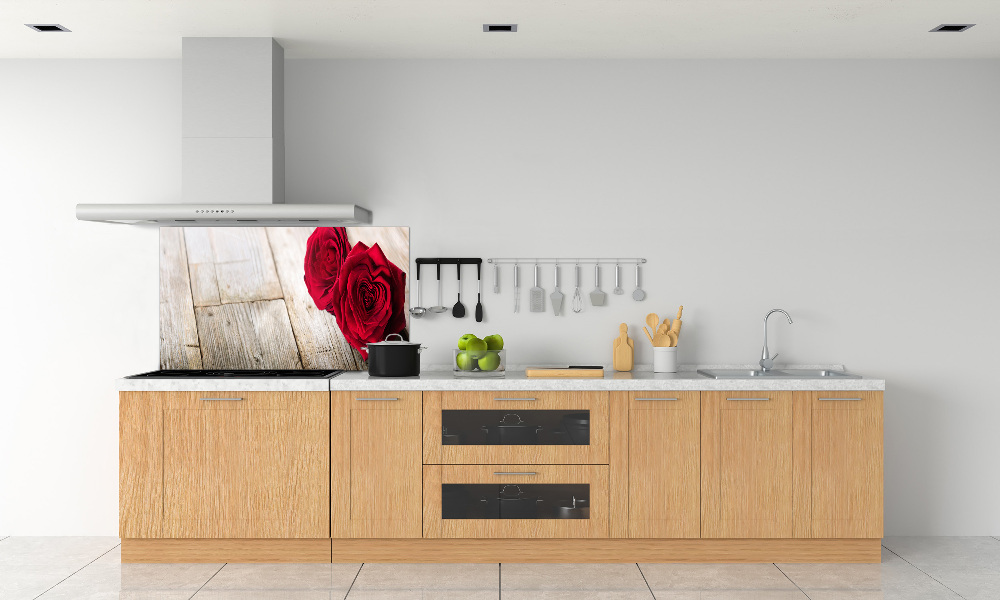 Cooker splashback Roses on wood