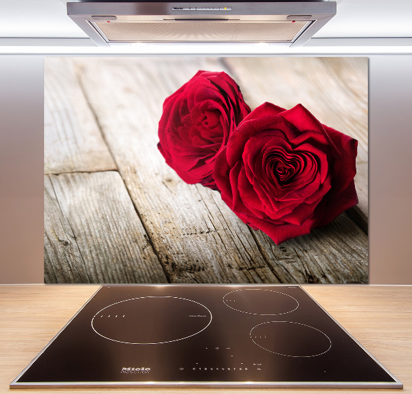 Cooker splashback Roses on wood