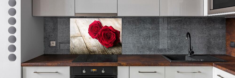 Cooker splashback Roses on wood