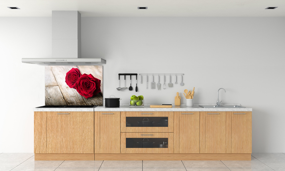 Cooker splashback Roses on wood