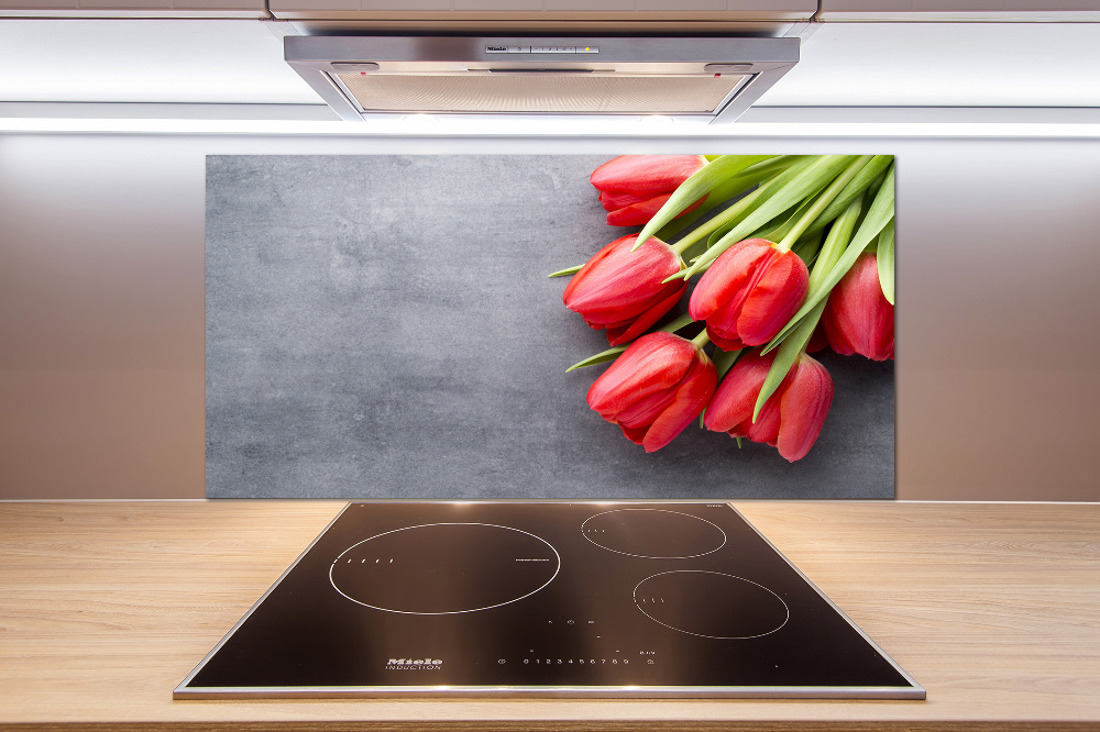 Cooker splashback Red tulips