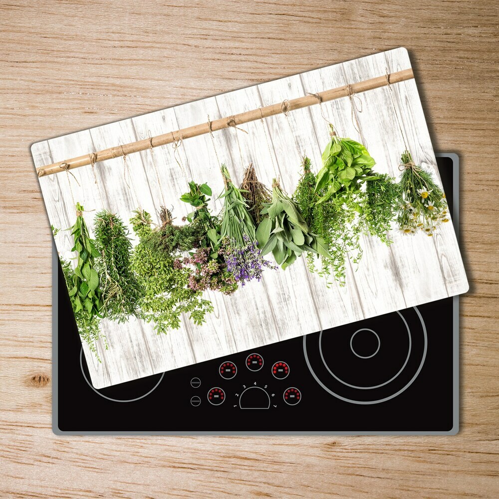 Chopping board glass Herbs on a string