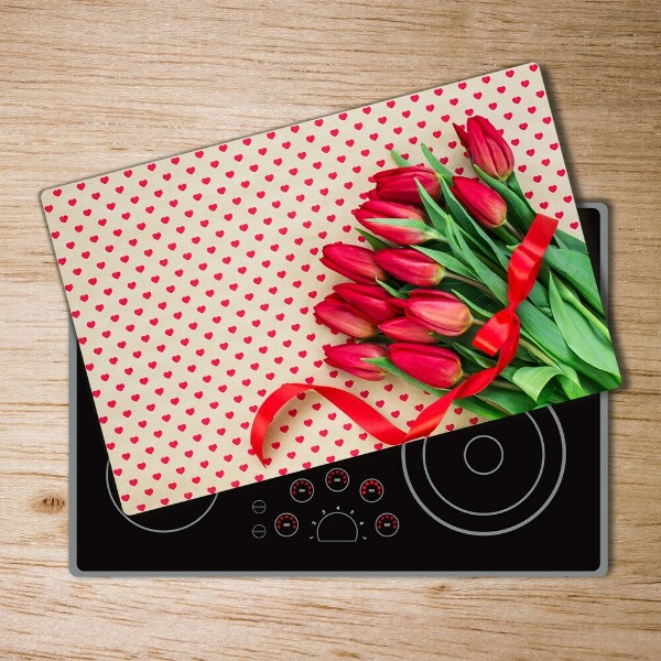 Glass chopping board Heart tulips