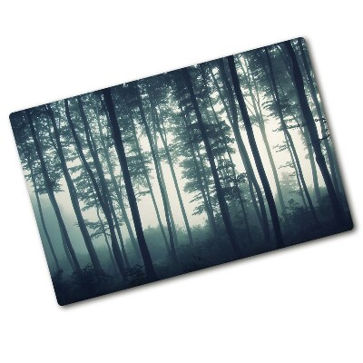 Chopping board glass Forest in the fog