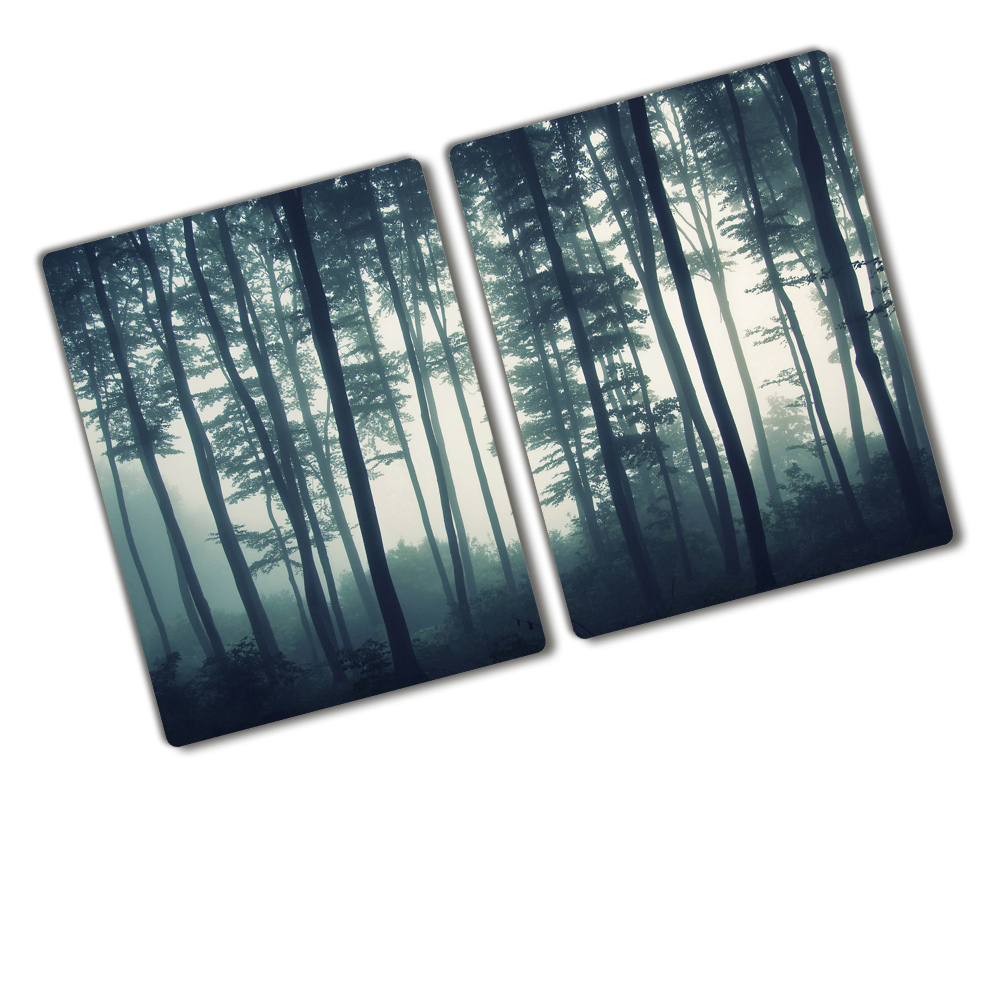 Chopping board glass Forest in the fog