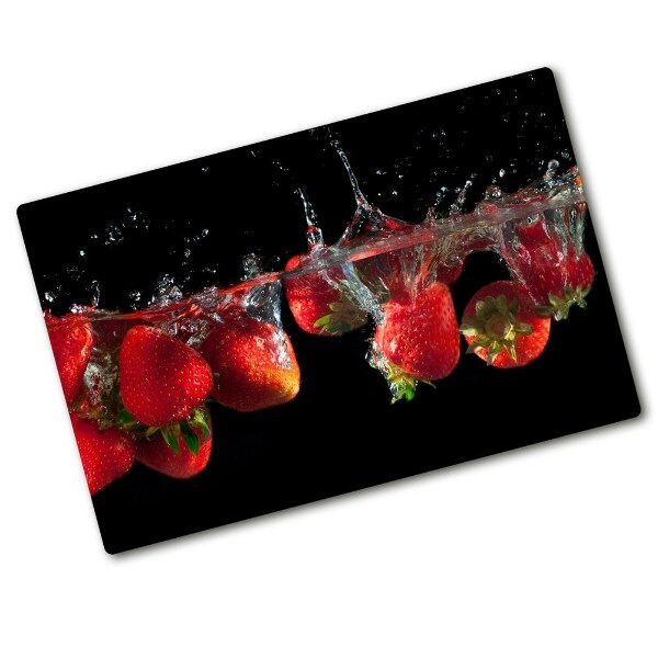 Chopping board glass Strawberries under water