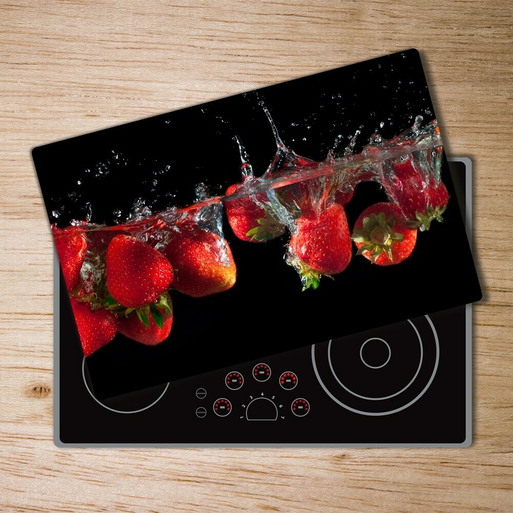 Chopping board glass Strawberries under water