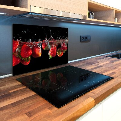 Chopping board glass Strawberries under water