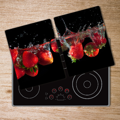 Chopping board glass Strawberries under water